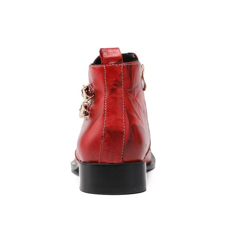 Herrenstiefel Exquisite Stiefel Aus Leder Mit Kroko-struktur - Rot