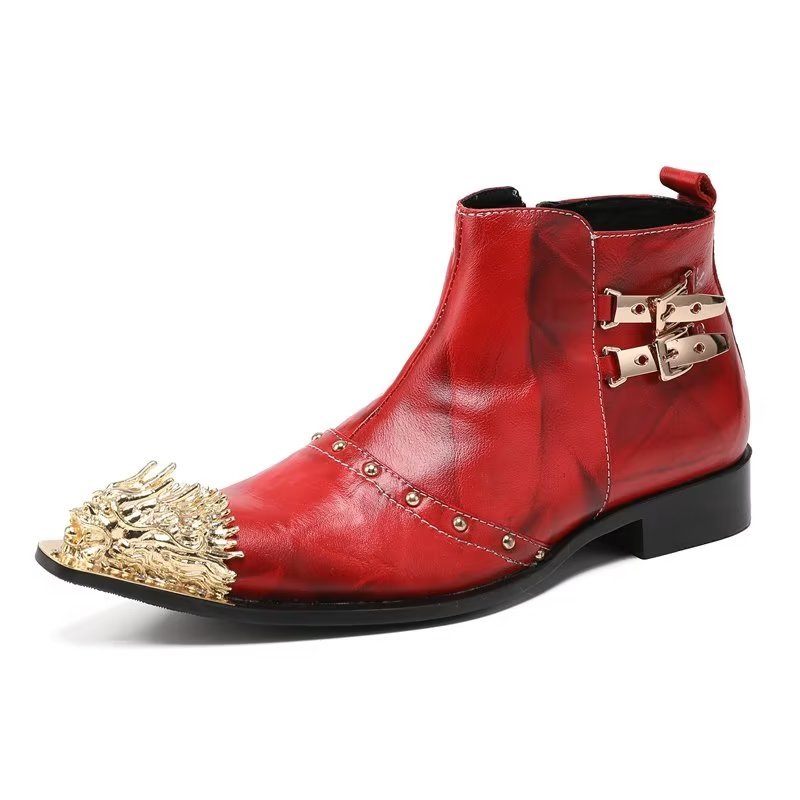 Herrenstiefel Exquisite Stiefel Aus Leder Mit Kroko-struktur - Rot