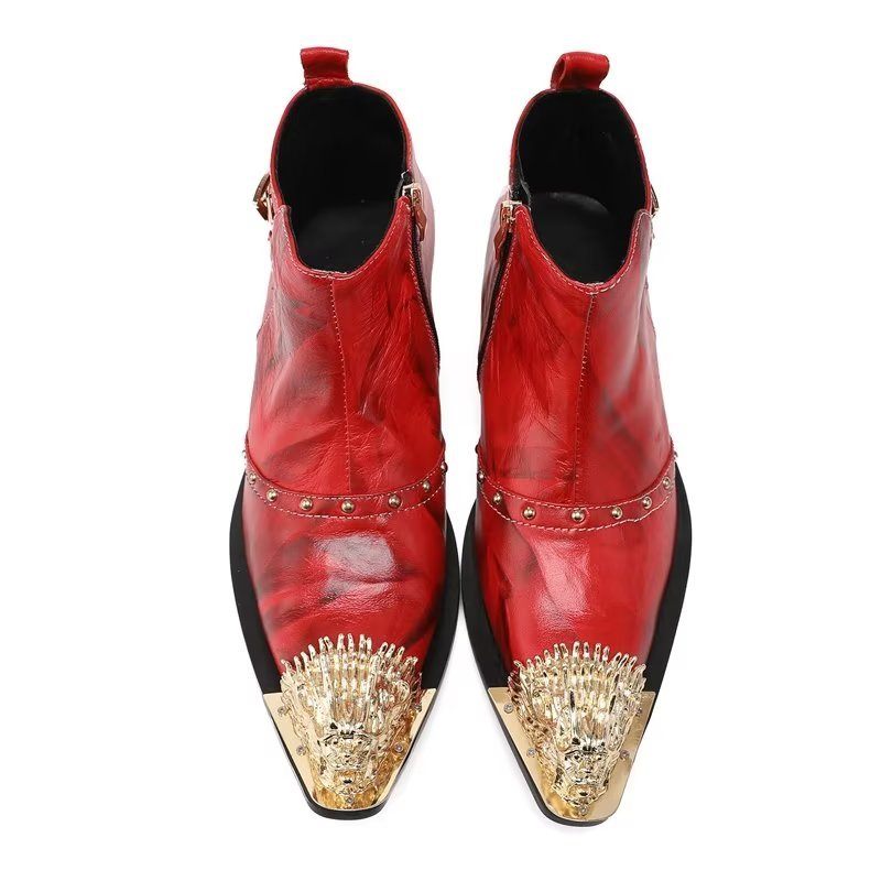 Herrenstiefel Exquisite Stiefel Aus Leder Mit Kroko-struktur - Rot