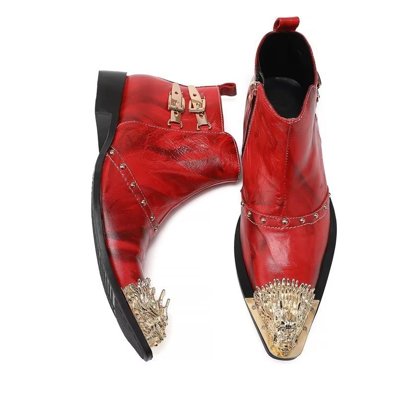 Herrenstiefel Exquisite Stiefel Aus Leder Mit Kroko-struktur - Rot