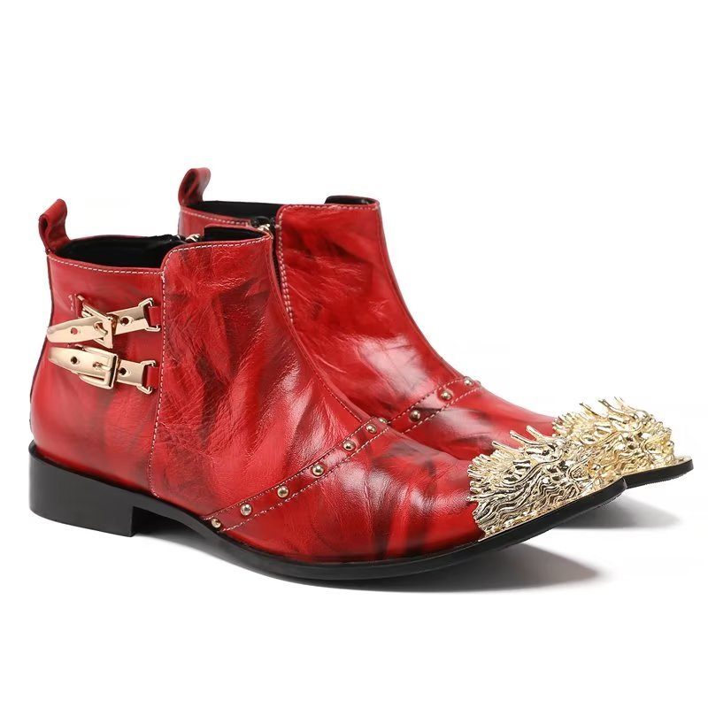 Herrenstiefel Exquisite Stiefel Aus Leder Mit Kroko-struktur - Rot