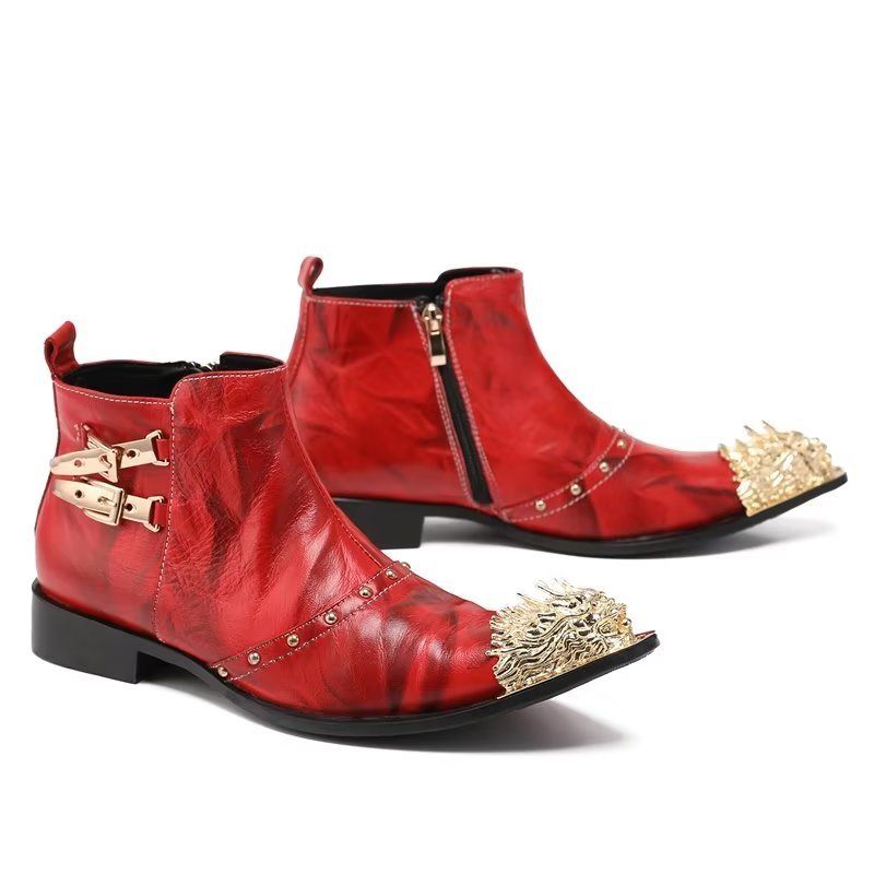 Herrenstiefel Exquisite Stiefel Aus Leder Mit Kroko-struktur - Rot