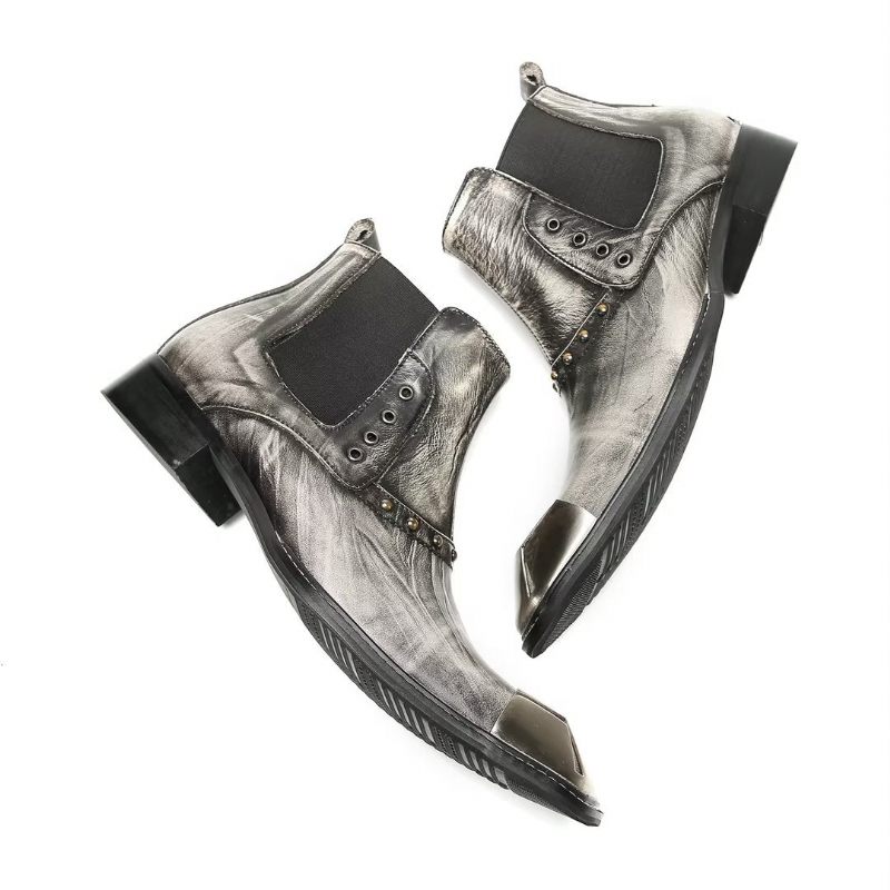 Herrenstiefel Exquisite Stiefeletten Aus Rindsleder - Grau