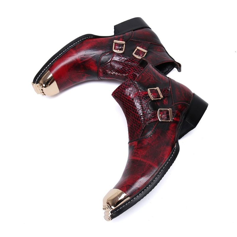 Herrenstiefel Glamourlux Schlangenleder-slipper Mit Metallkappe - Rot