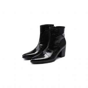 Herrenstiefel Glossy Serpent Pointed Captoe Elevator Ankle Boots