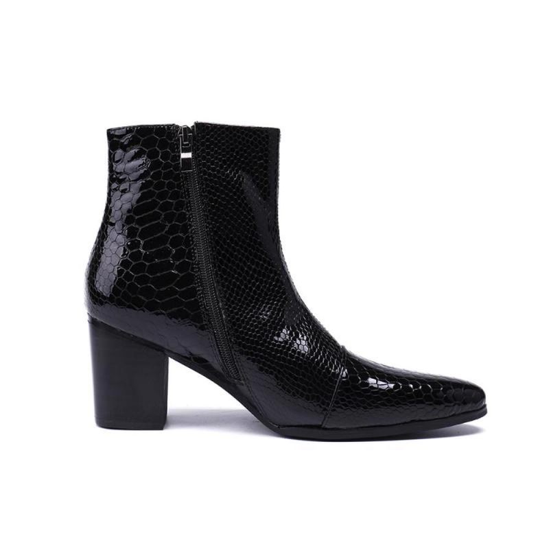 Herrenstiefel Glossy Serpent Pointed Captoe Elevator Ankle Boots - Schwarz