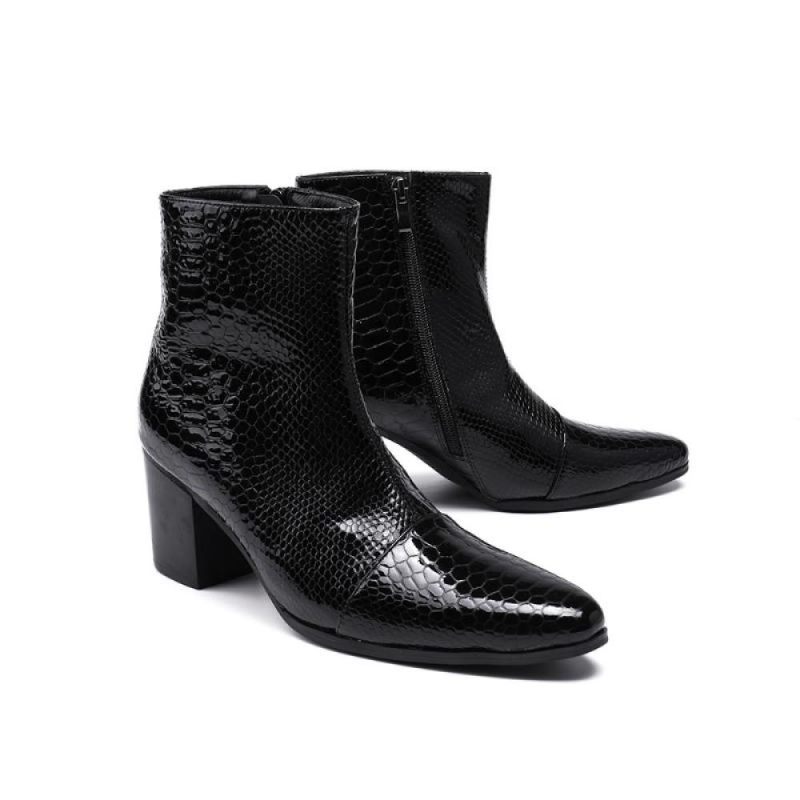 Herrenstiefel Glossy Serpent Pointed Captoe Elevator Ankle Boots - Schwarz