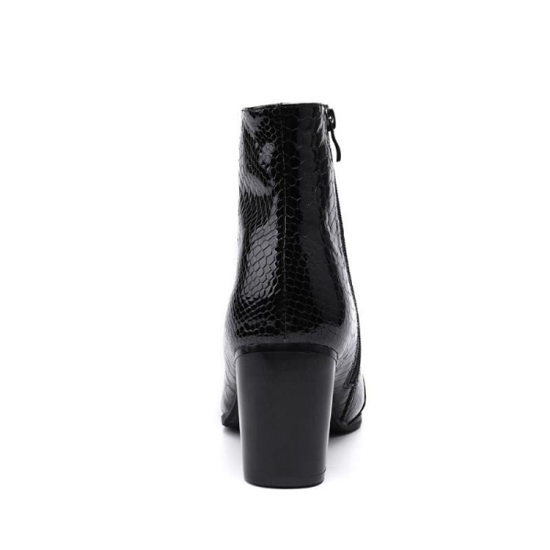 Herrenstiefel Glossy Serpent Pointed Captoe Elevator Ankle Boots - Schwarz