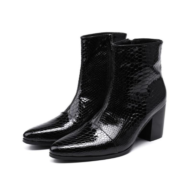 Herrenstiefel Glossy Serpent Pointed Captoe Elevator Ankle Boots - Schwarz