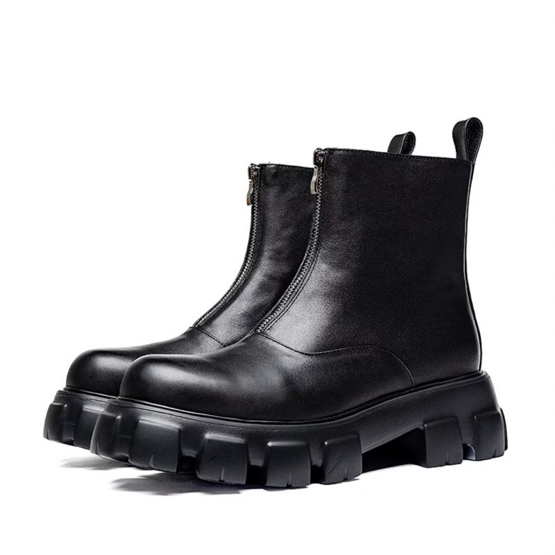 Herrenstiefel Hohe Stiefeletten Aus Leder - Schwarz