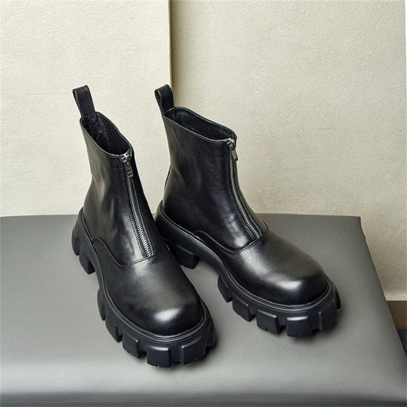 Herrenstiefel Hohe Stiefeletten Aus Leder - Schwarz