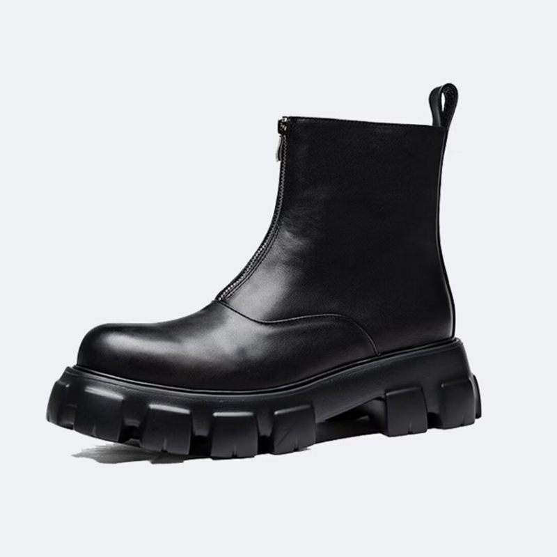 Herrenstiefel Hohe Stiefeletten Aus Leder - Schwarz