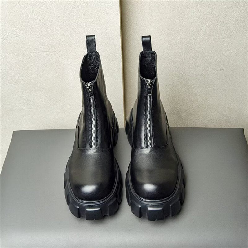 Herrenstiefel Hohe Stiefeletten Aus Leder - Schwarz