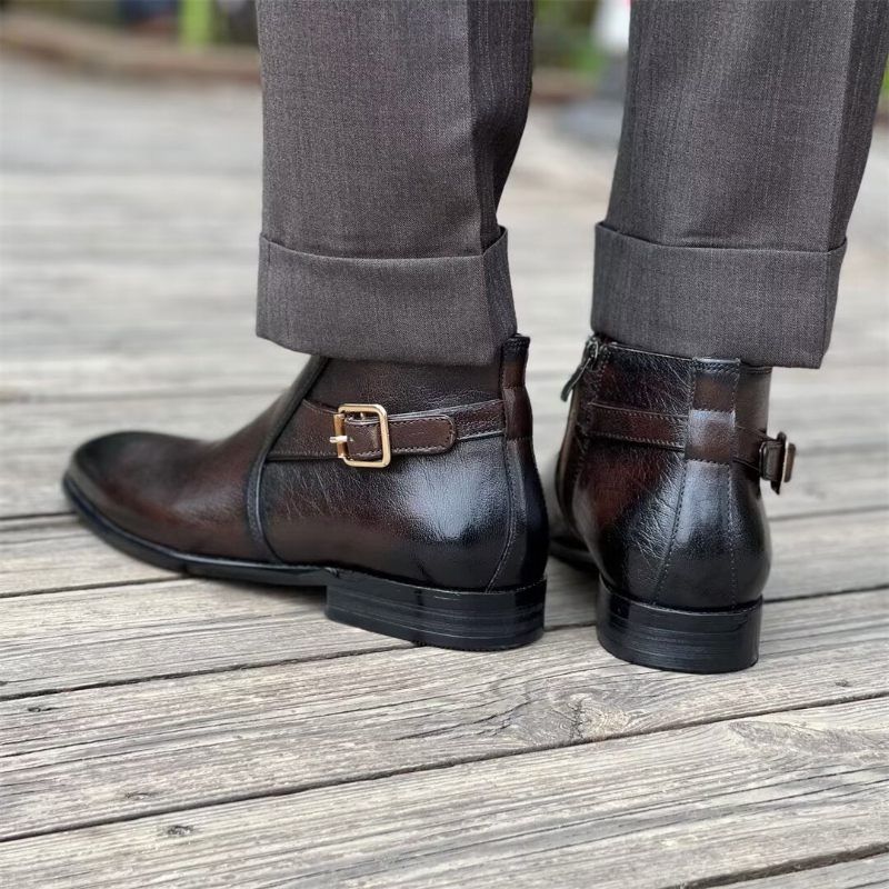 Herrenstiefel Klassische Stiefeletten Mit Runder Spitze - Kaffee