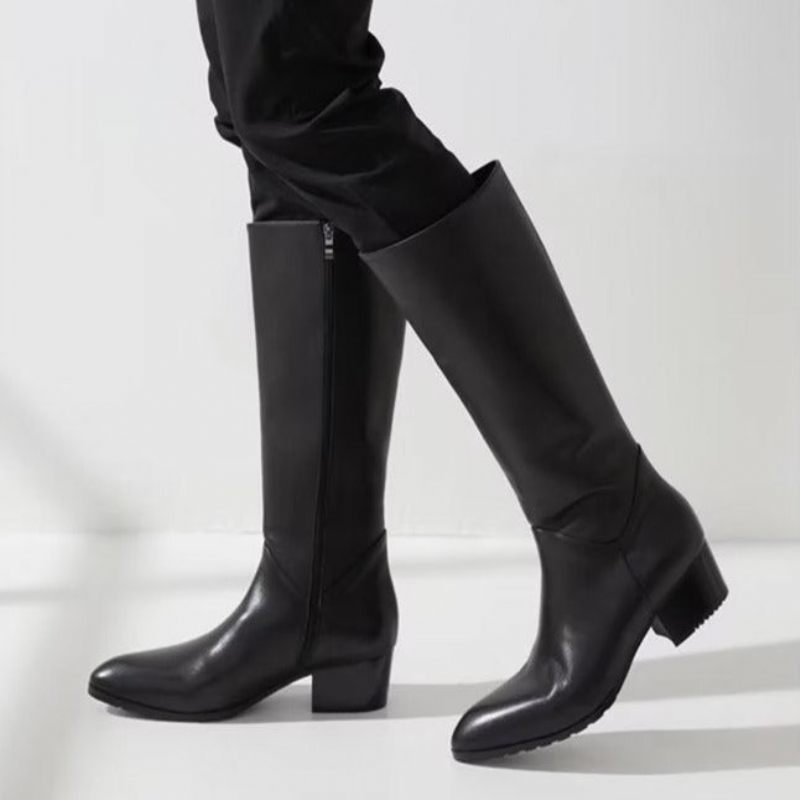 Herrenstiefel Leder Schick Spitze Zehen High-heel-stiefel - Schwarz