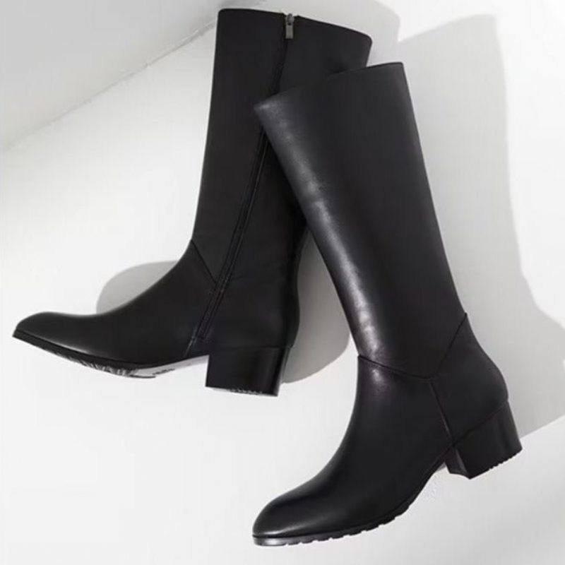 Herrenstiefel Leder Schick Spitze Zehen High-heel-stiefel - Schwarz