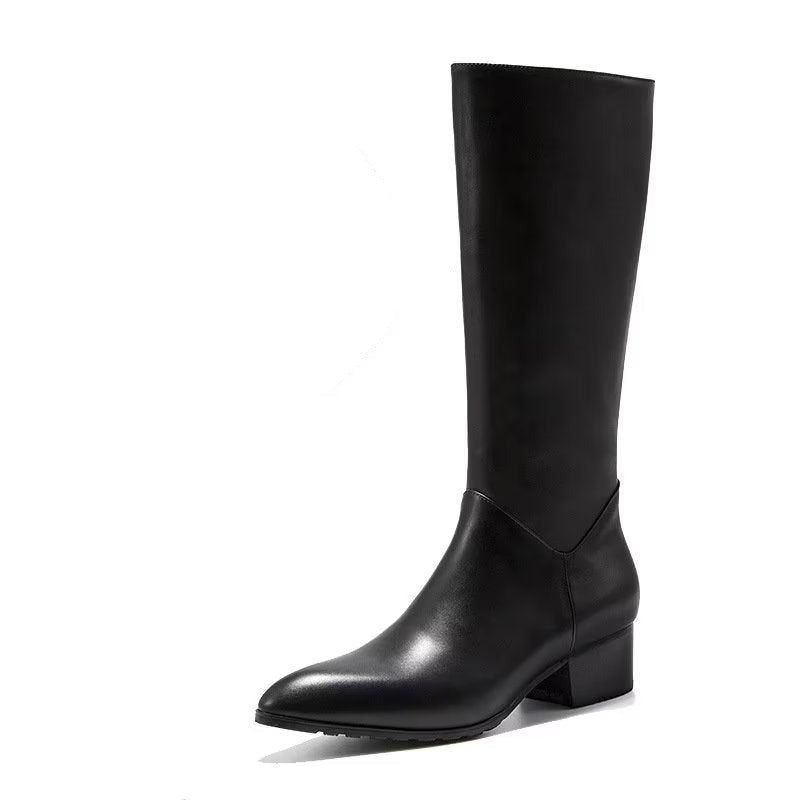 Herrenstiefel Leder Schick Spitze Zehen High-heel-stiefel - Schwarz