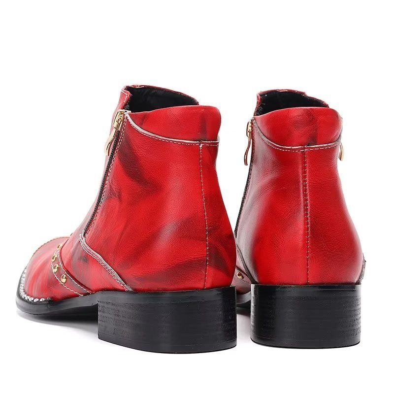 Herrenstiefel Lux-stiefeletten Aus Raffiniertem Leder - Rot