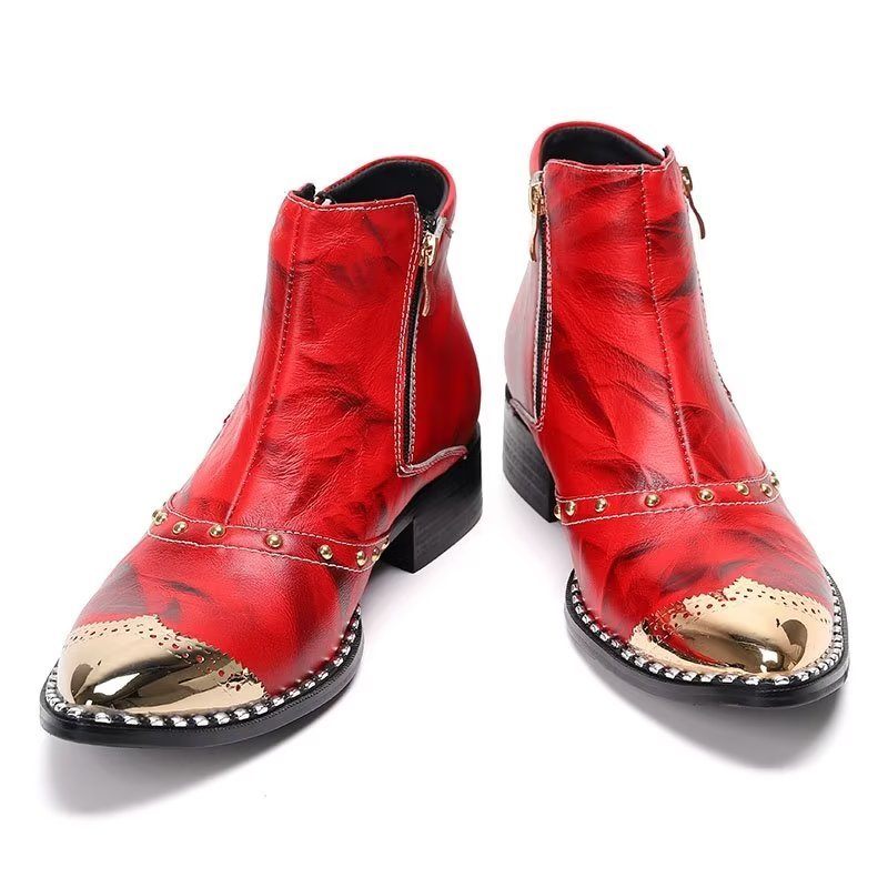 Herrenstiefel Lux-stiefeletten Aus Raffiniertem Leder - Rot