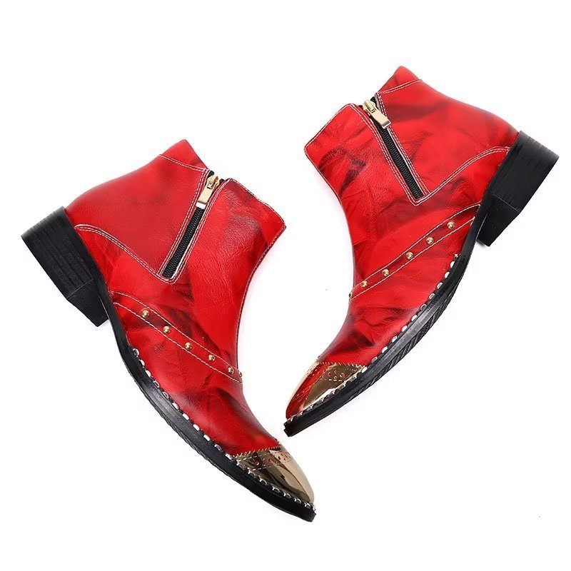 Herrenstiefel Lux-stiefeletten Aus Raffiniertem Leder - Rot