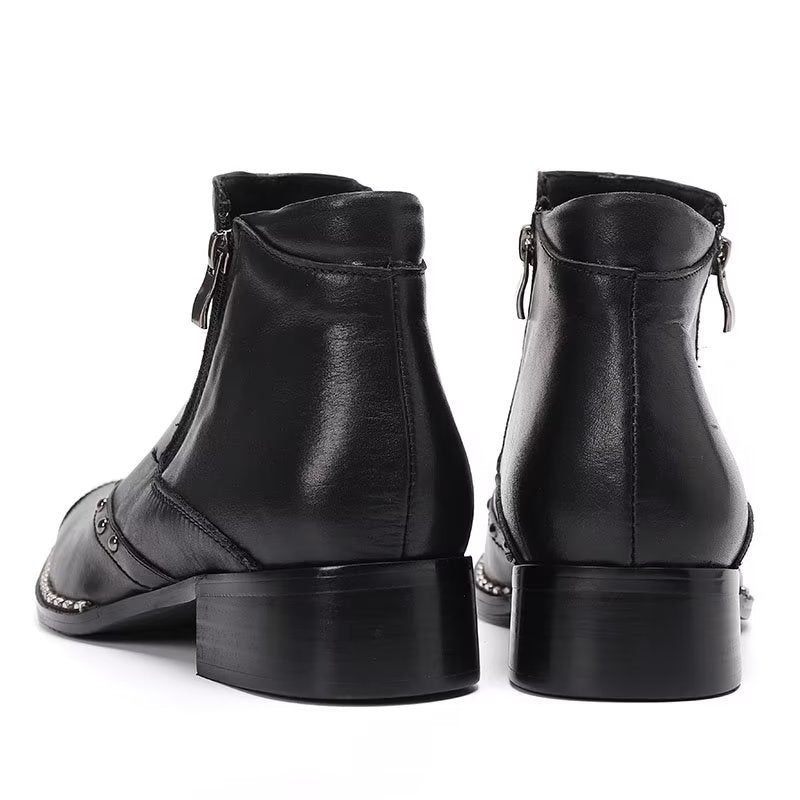 Herrenstiefel Lux-stiefeletten Aus Raffiniertem Leder - Schwarz