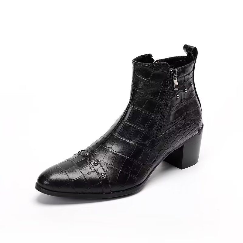 Herrenstiefel Luxuriöse Elegante Stiefel Aus Krokodilleder - Schwarz