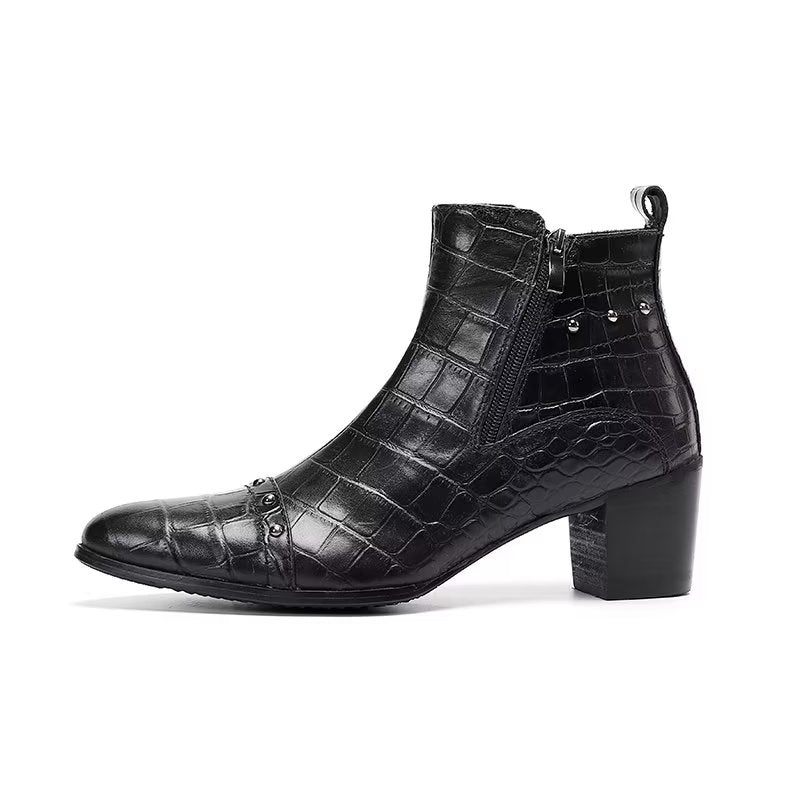 Herrenstiefel Luxuriöse Elegante Stiefel Aus Krokodilleder - Schwarz