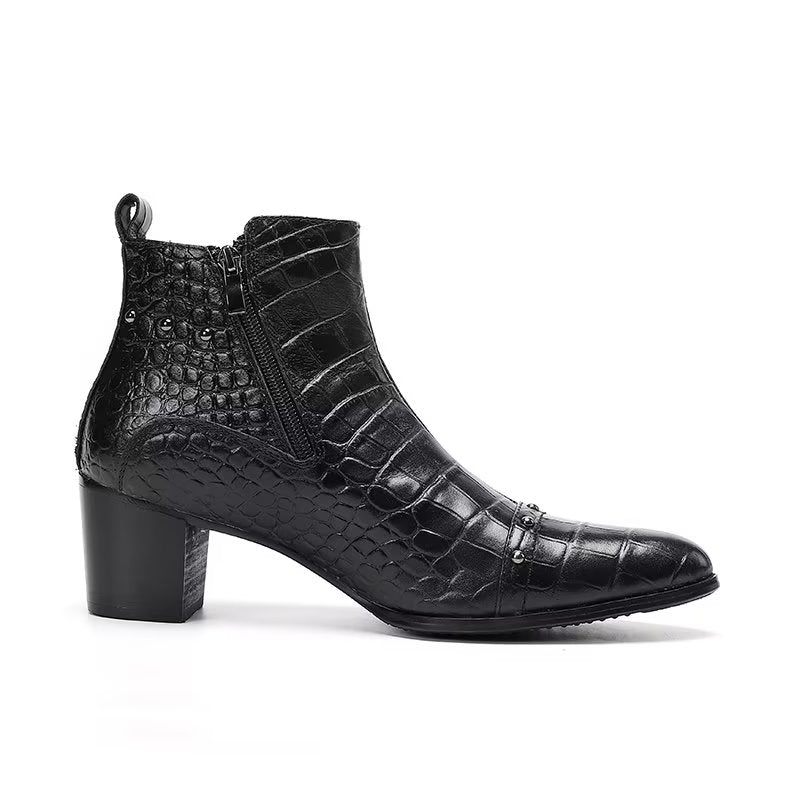 Herrenstiefel Luxuriöse Elegante Stiefel Aus Krokodilleder - Schwarz