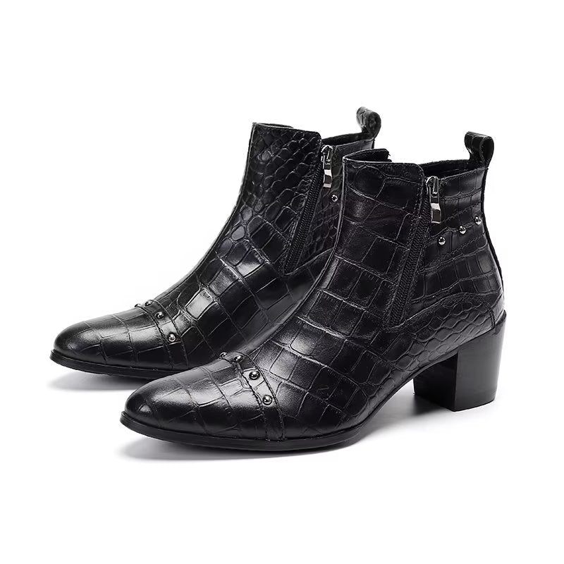 Herrenstiefel Luxuriöse Elegante Stiefel Aus Krokodilleder - Schwarz