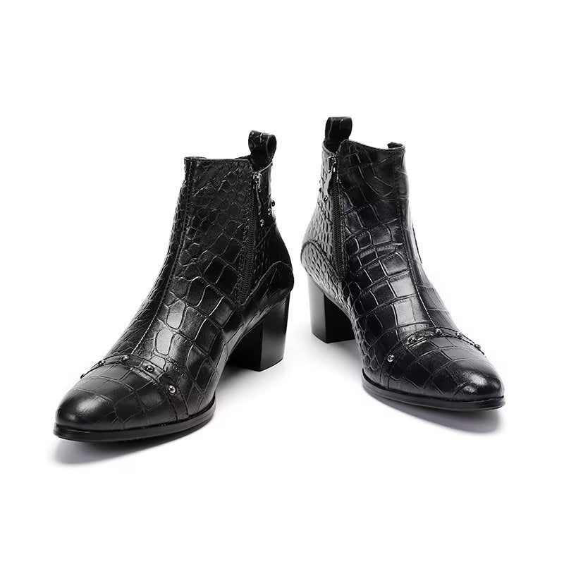 Herrenstiefel Luxuriöse Elegante Stiefel Aus Krokodilleder - Schwarz