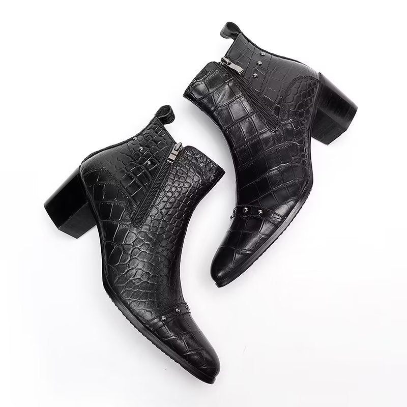 Herrenstiefel Luxuriöse Elegante Stiefel Aus Krokodilleder - Schwarz