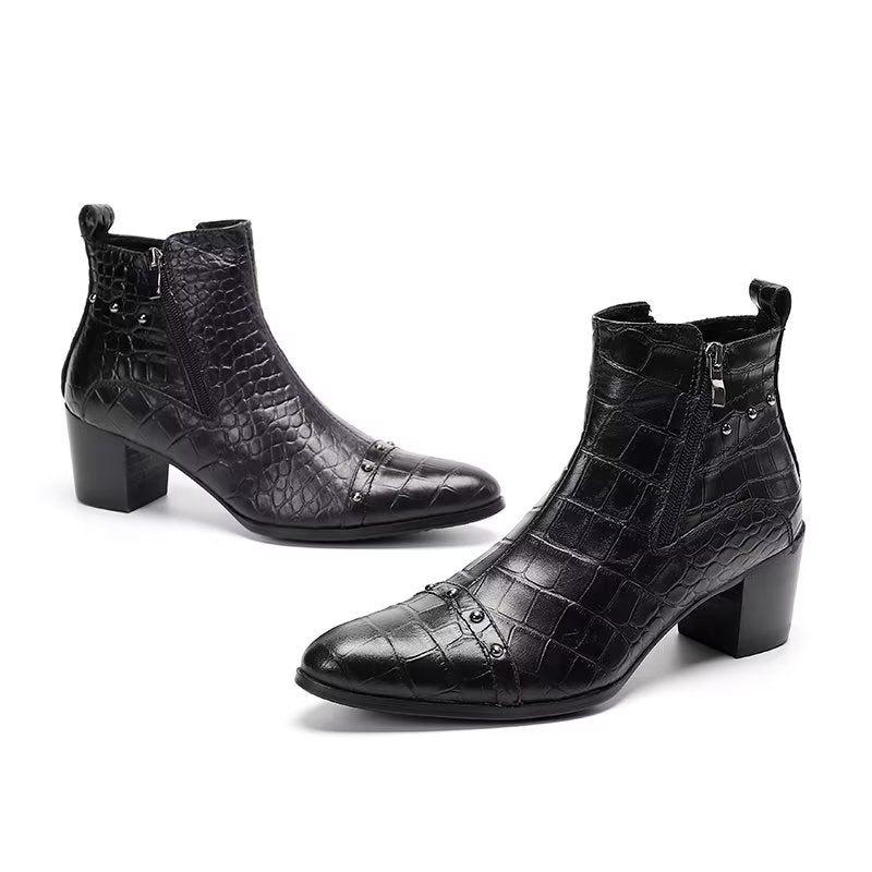 Herrenstiefel Luxuriöse Elegante Stiefel Aus Krokodilleder - Schwarz