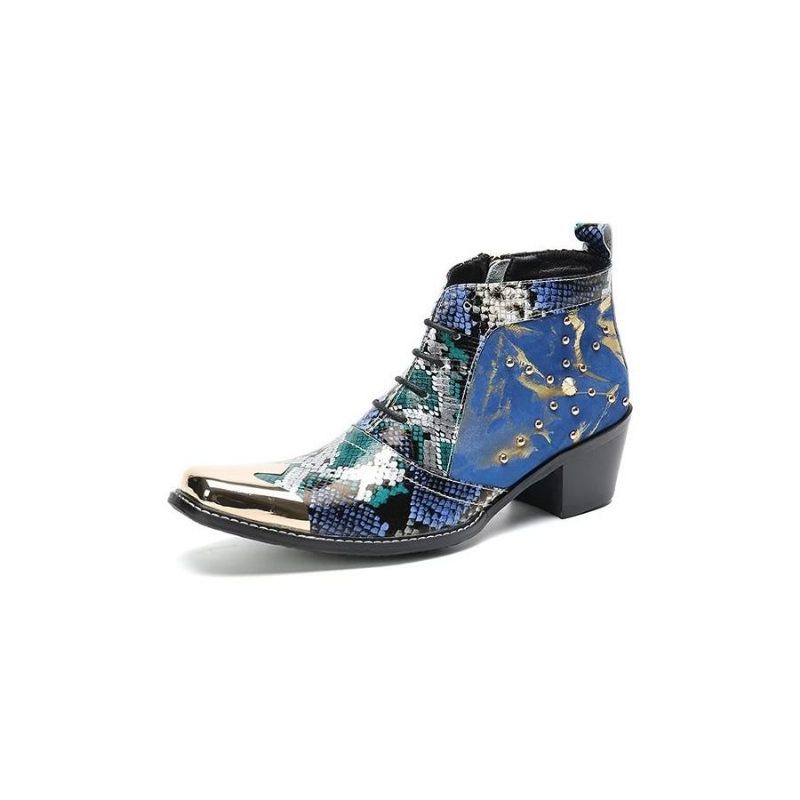 Herrenstiefel Luxuriöse Exotische Echtleder-kleiderstiefel Mit Quadratischer Zehenpartie - Blau