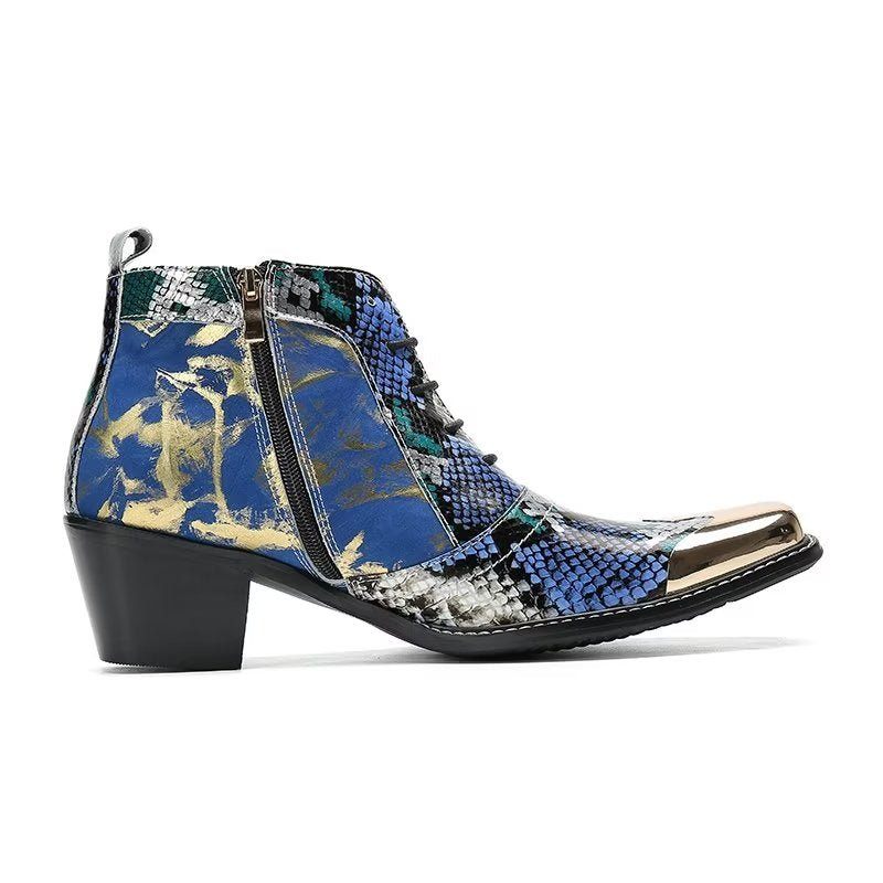 Herrenstiefel Luxuriöse Exotische Echtleder-kleiderstiefel Mit Quadratischer Zehenpartie - Blau