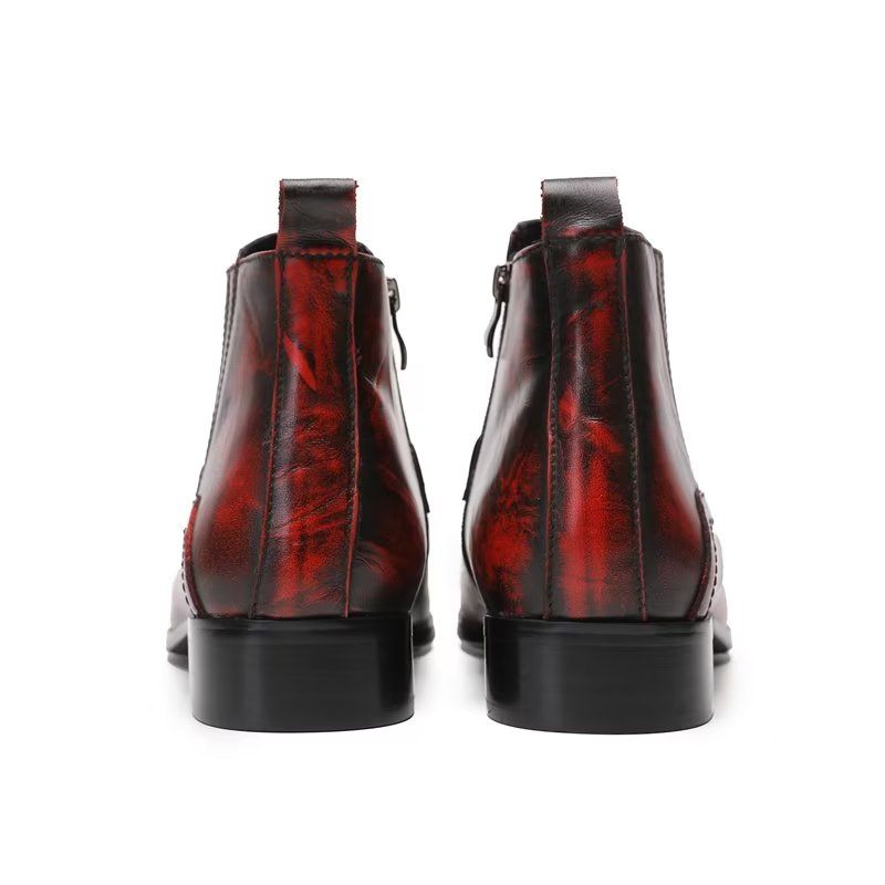 Herrenstiefel Luxuriöse Lederstiefel Mit Kettendetail - Rot