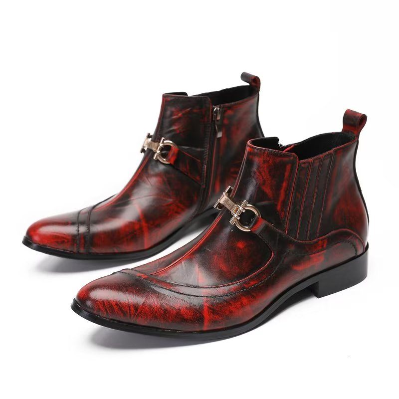 Herrenstiefel Luxuriöse Lederstiefel Mit Kettendetail - Rot