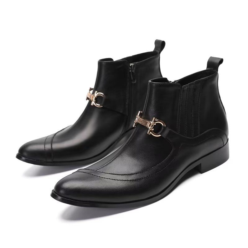 Herrenstiefel Luxuriöse Lederstiefel Mit Kettendetail - Schwarz