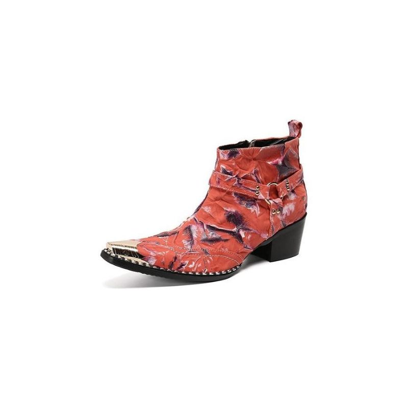 Herrenstiefel Luxuriöse Metall-patchwork-party-loafer Mit Quadratischer Zehenpartie - Rot