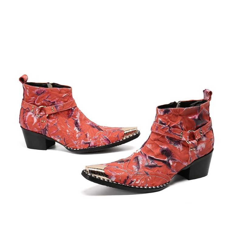 Herrenstiefel Luxuriöse Metall-patchwork-party-loafer Mit Quadratischer Zehenpartie - Rot