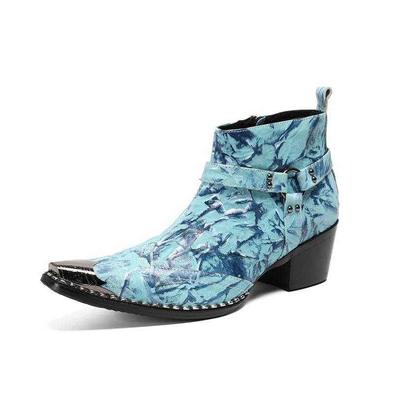 Herrenstiefel Luxuriöse Metall-patchwork-party-loafer Mit Quadratischer Zehenpartie - Blau