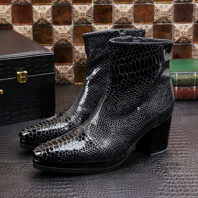 Herrenstiefel Luxuriöse Schlangen-cowboystiefel Mit Spitzer Zehenpartie Und Hohem Absatz - Schwarz