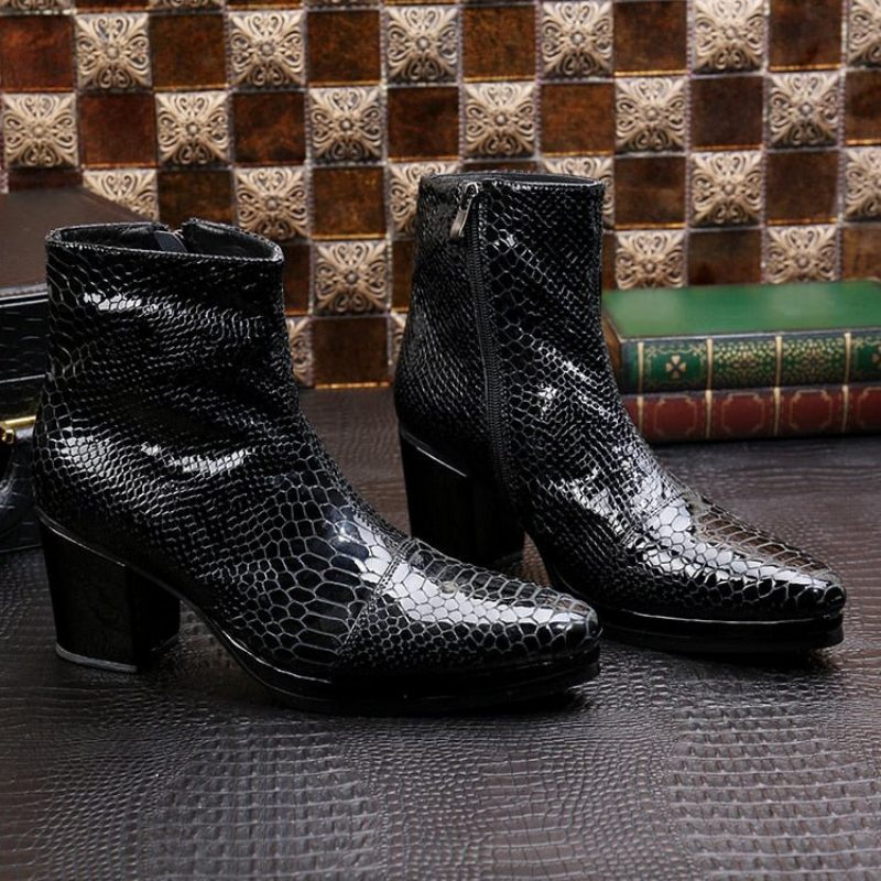 Herrenstiefel Luxuriöse Schlangen-cowboystiefel Mit Spitzer Zehenpartie Und Hohem Absatz - Schwarz