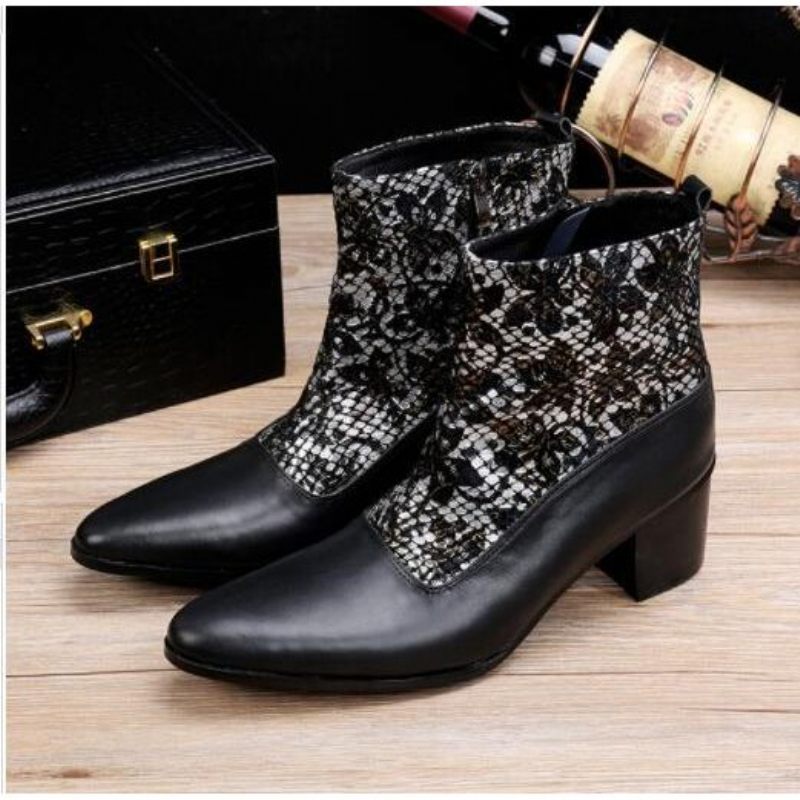 Herrenstiefel Luxuriöse Schlangen-cowboystiefel Mit Spitzer Zehenpartie Und Hohem Absatz - Schwarz 1