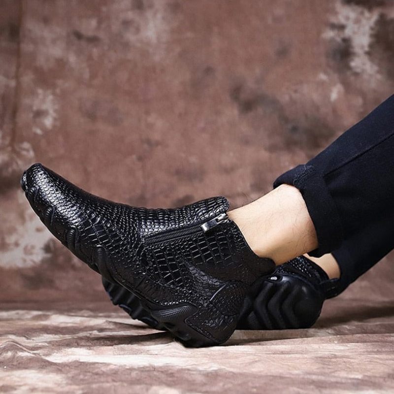 Herrenstiefel Luxuriöse Slip-on-stiefeletten Aus Britischem Alligatorleder - Schwarz