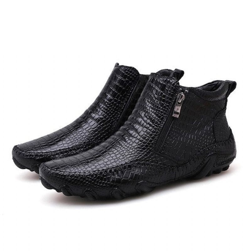 Herrenstiefel Luxuriöse Slip-on-stiefeletten Aus Britischem Alligatorleder - Schwarz