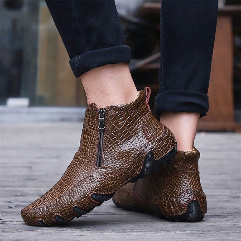 Herrenstiefel Luxuriöse Slip-on-stiefeletten Aus Britischem Alligatorleder - Kaffee 2