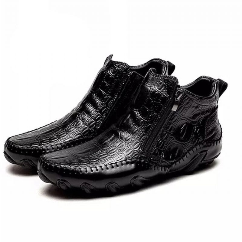 Herrenstiefel Luxuriöse Slip-on-stiefeletten Aus Britischem Alligatorleder - Schwarz