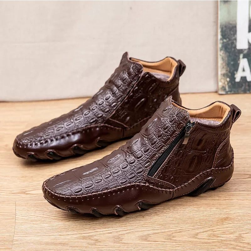 Herrenstiefel Luxuriöse Slip-on-stiefeletten Aus Britischem Alligatorleder - Kaffee