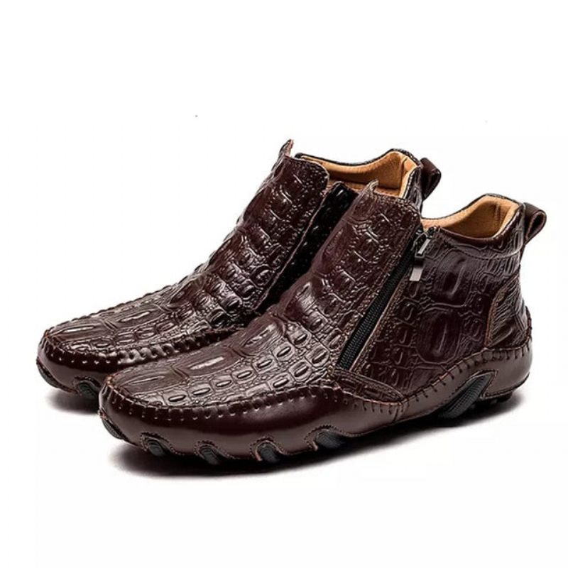 Herrenstiefel Luxuriöse Slip-on-stiefeletten Aus Britischem Alligatorleder - Kaffee