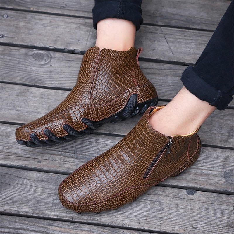 Herrenstiefel Luxuriöse Slip-on-stiefeletten Aus Britischem Alligatorleder - Kaffee 2